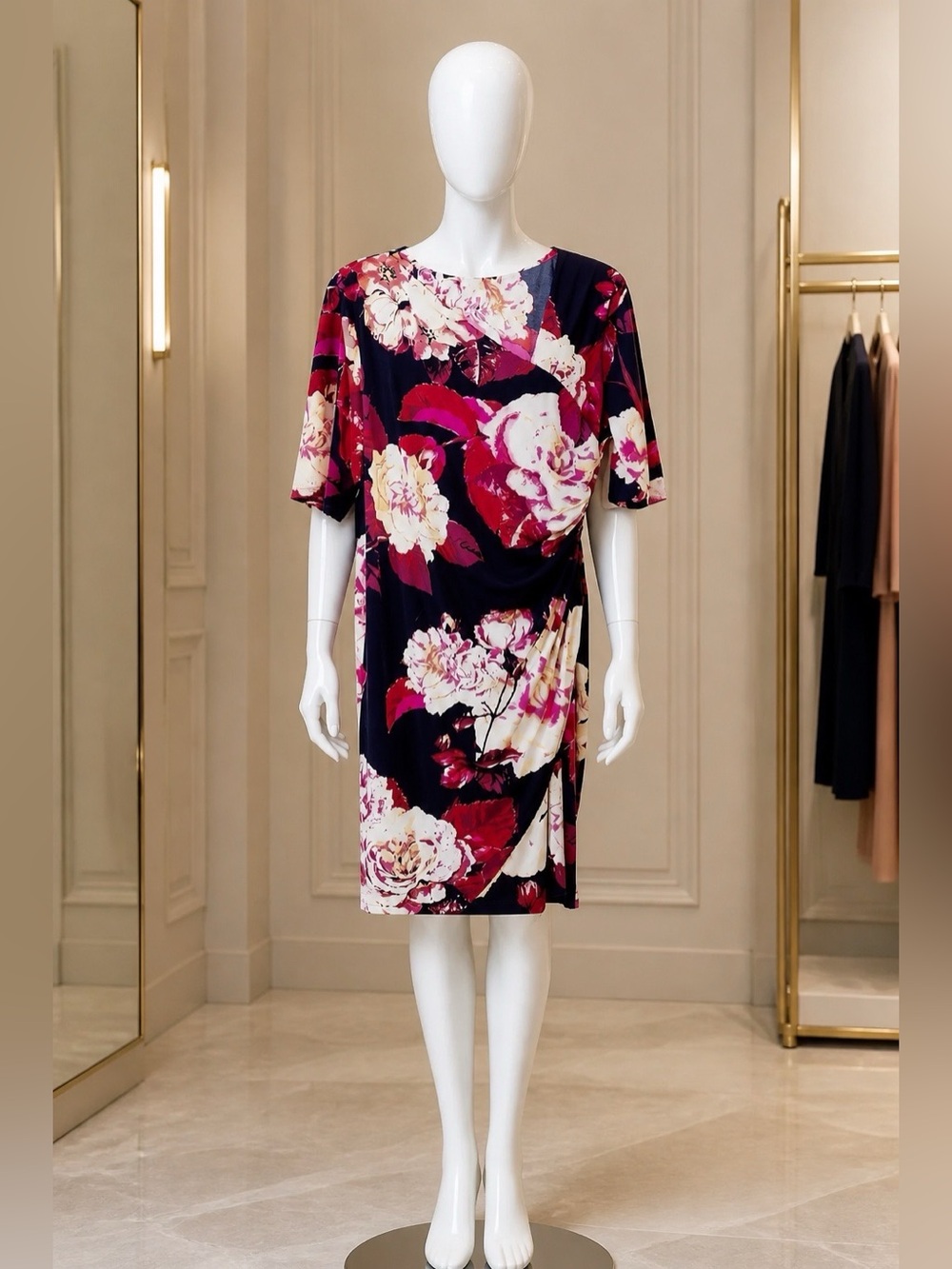 FLIRTY LOW MAINTENANCE NAVY FLORAL DRESS XL